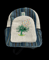 Hemp Embroidery Backpack with artisan design, eco-friendly material, and spacious storage.