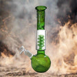 Fumed Spiral Perc Beaker Cheef Glass Water Pipe Bong 11", green glass, spiral percolator, 14mm bowl, 18mm down-stem