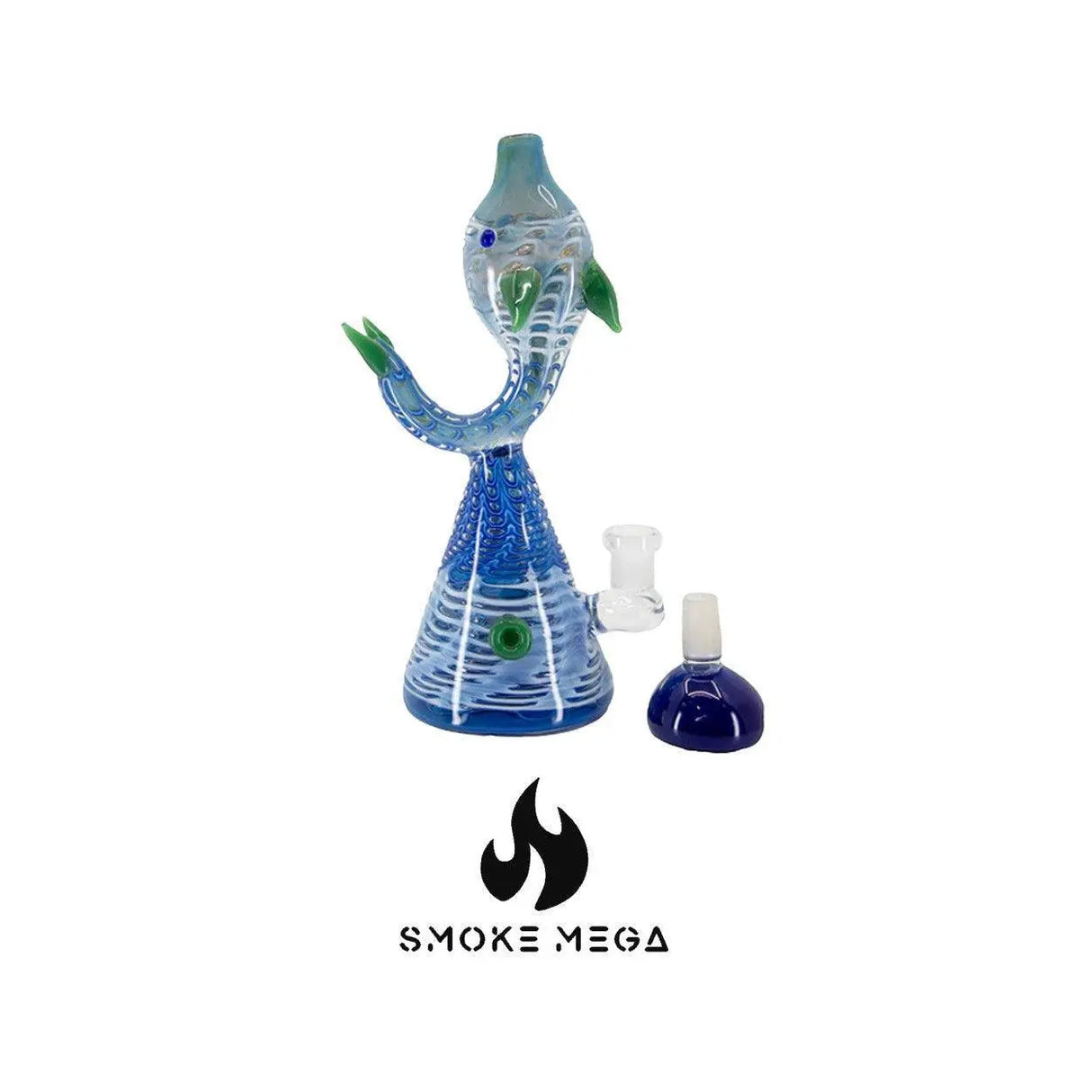 Blue fish-shaped top water pipe with detachable parts, ergonomic design, and realistic detailing for a smooth smoking experience.