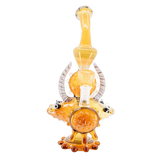 Fish-shaped double horn water pipe in handcrafted borosilicate glass with ergonomic design.