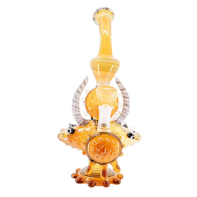 Fish-shaped double horn water pipe in handcrafted borosilicate glass with ergonomic design.