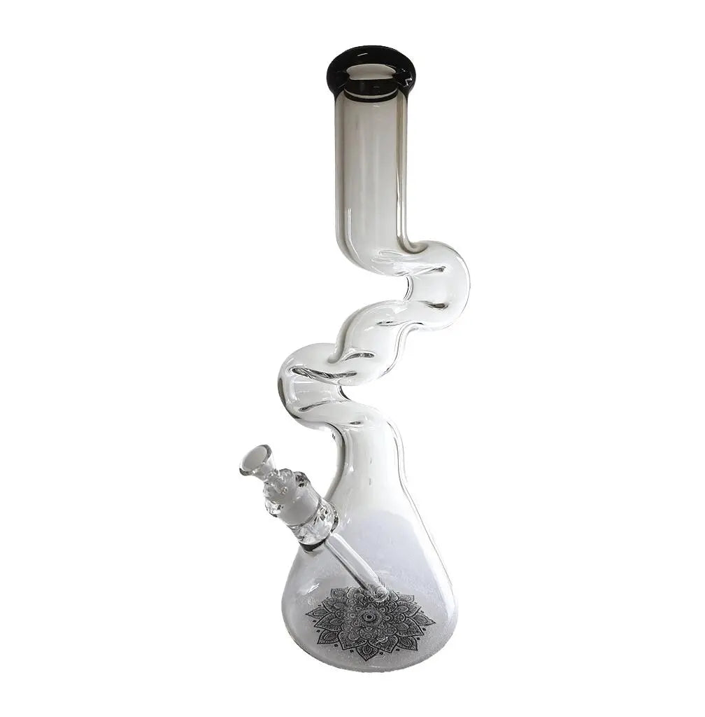 Flower Design Bong | 16 Inch Thick Z-Shaped Twisted Glass Bong