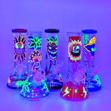 8" Glow In Dark Multi Design Becker Bong with 3D ART