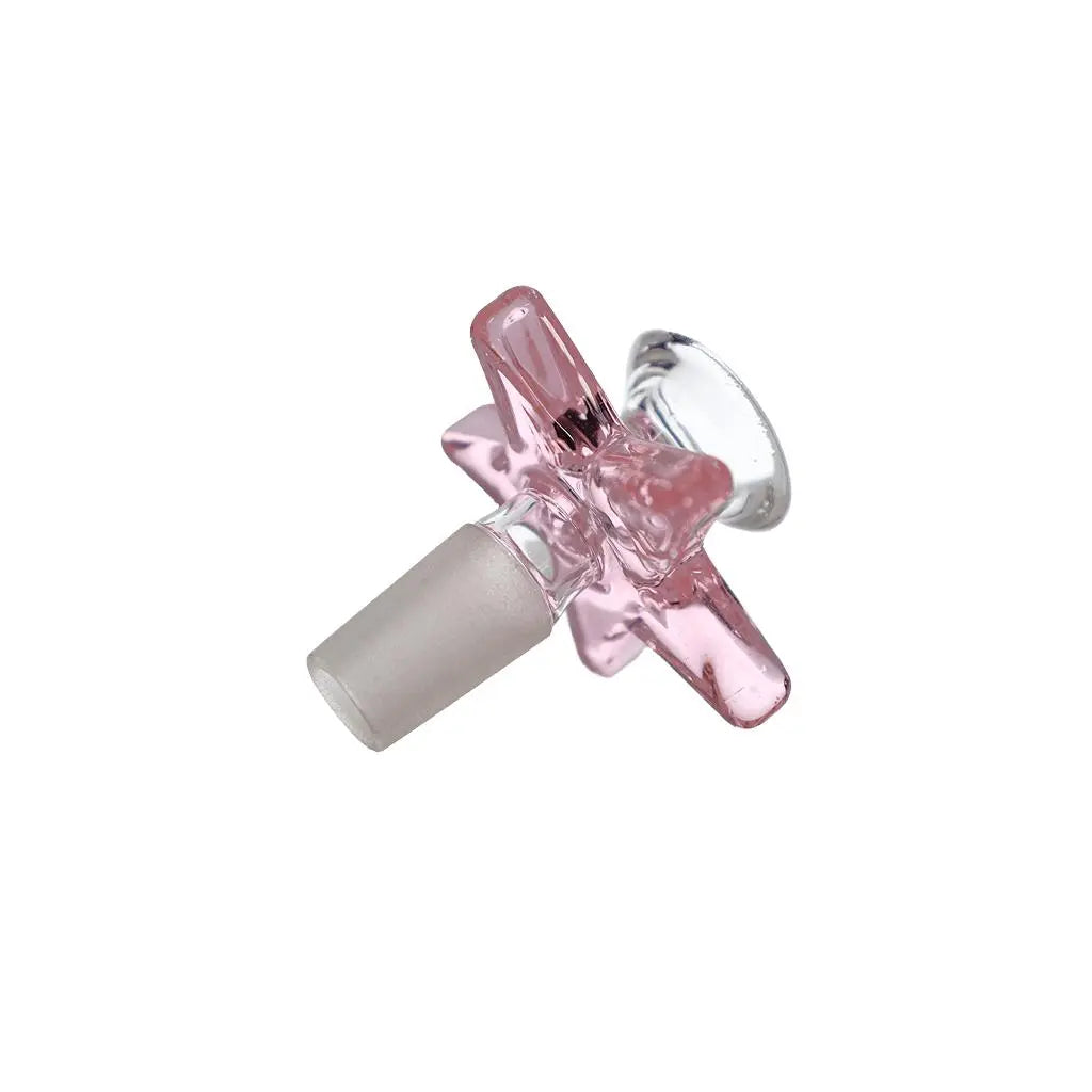 Thick glass bowl with pink star handle for enhanced grip and style.