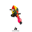 Colorful gas mask bong with adjustable straps and acrylic water pipe for enhanced smoking experience.