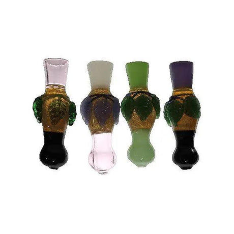 Multi-colored handmade glass hand pipe, 4.5 inches, vibrant and unique design.