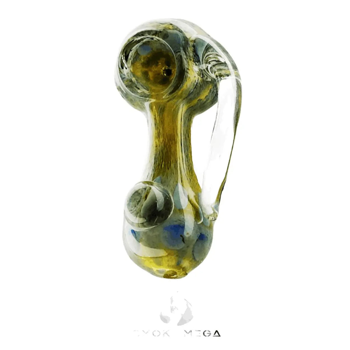 Glass hand pipe with unique one-horned design, 5 inches long, crafted from high-quality borosilicate glass for a smooth smoking experience.