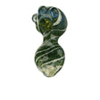 5" Green Tadpole glass hand pipe with unique design and vibrant color.