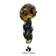 4.5" frit spoon glass hand pipe with twisted mouthpiece, durable and ergonomic design.