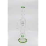 Glass water bong with shower head recycle perc, 18-inch height, five-button design.