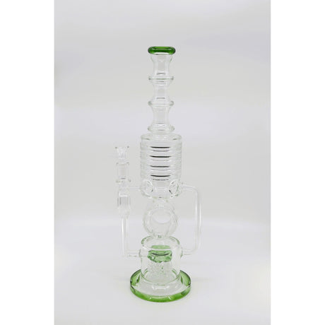 Glass water bong with shower head recycle perc, 18-inch height, five-button design.