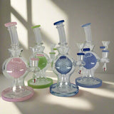 Globe dab rig with suspension design in various colors for smooth hits, crafted from durable borosilicate glass.