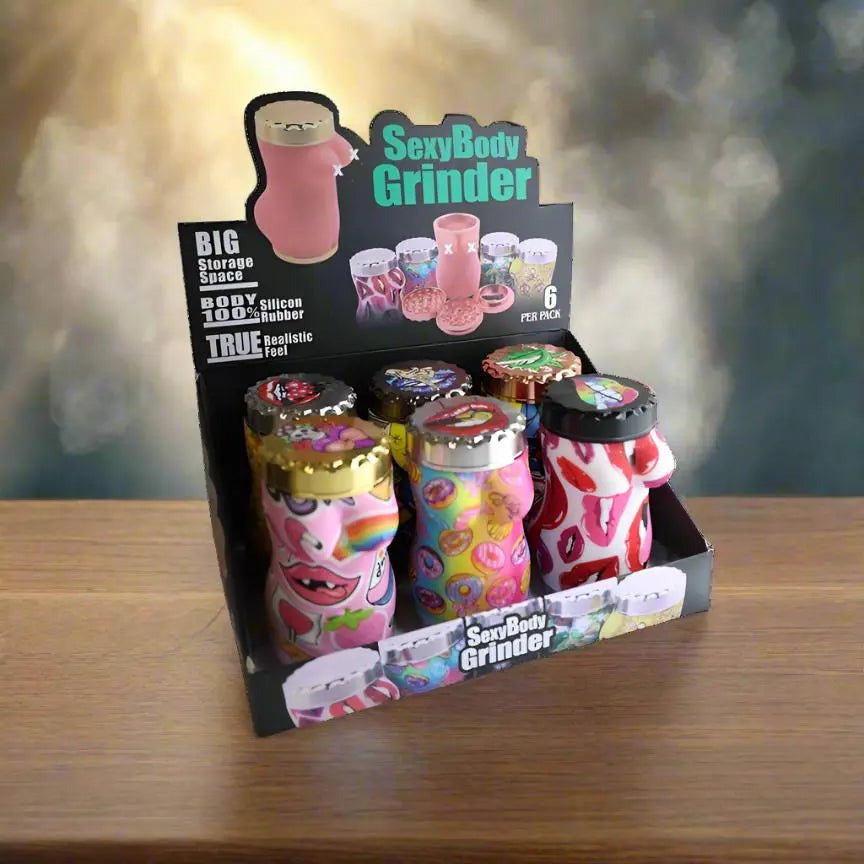 4 Parts Silicone Body Sexy Body Grinder in display box with colorful designs.