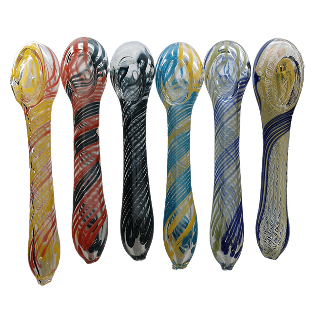 Hand Pipe | 4" Hand Pipe Color Line Swirling Art Crack Pipe