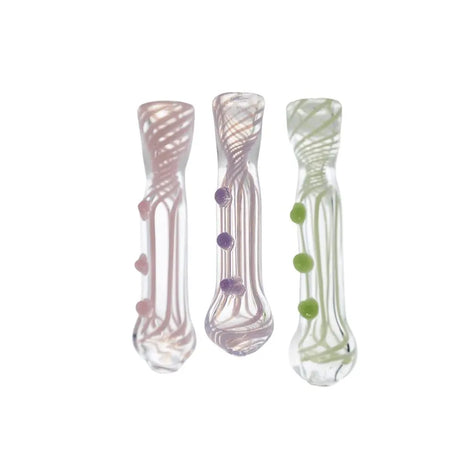 Handmade glass pipes with three-dot colored twisted pattern, 4.5 inches.