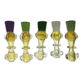 4" handmade glass pipe with colored head ring in various colors.