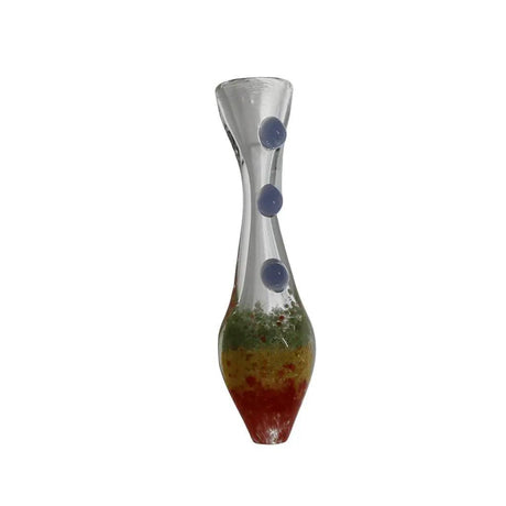 Handmade glass pipe with three dot colored insert, 5 inches, unique design.