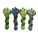 5.5" Glass Green Leaf Spoon Handmade Pipe with swirling colors and leaf design.