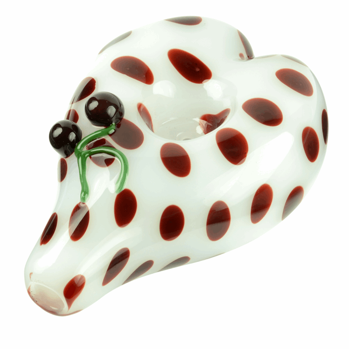 Heart Shape White Hand Pipe with Brown Dots and Cherry Adornment