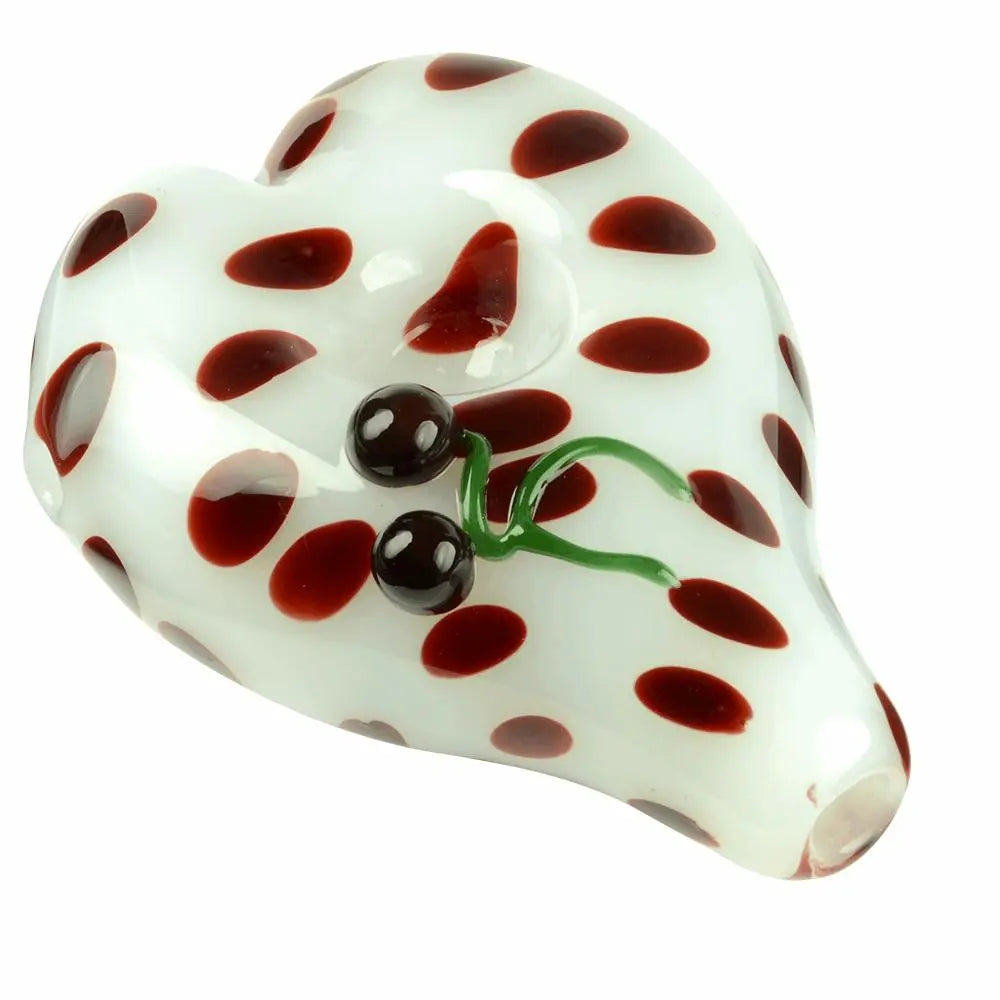 Heart Shape White Hand Pipe with Brown Dots and Cherry Adornment