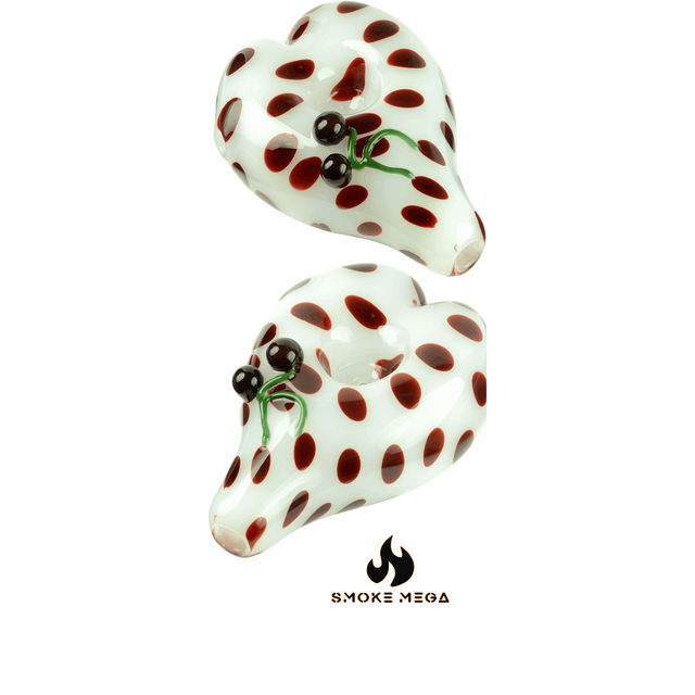 Heart Shape White Hand Pipe with Brown Dots and Cherry Adornment