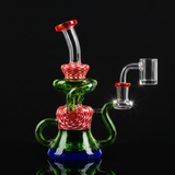 Colorful glass smoking device with red, green, and blue colors on a white background