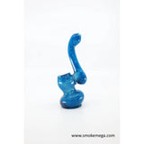 Mini bubbler with blue color frit design, crafted from borosilicate glass for smooth, filtered smoking experience.