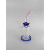 Mini Showerhead Banger Hanger made of borosilicate glass with angled mouthpiece and stable base.