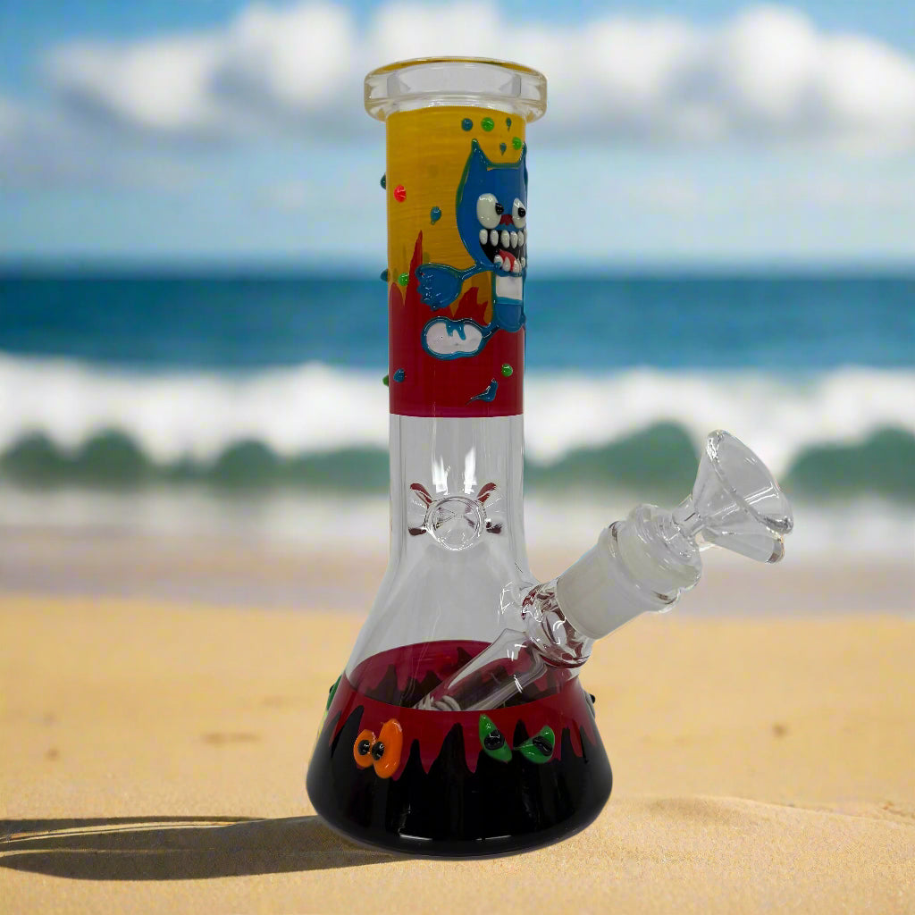 NEW 8" Glow In Dark Halloween Theme Beaker Bong - with 3D ART