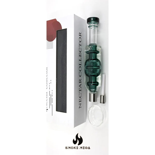 Portable nectar collector set with glass components and customizable tips for efficient dabbing.