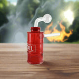 Multi-color 4" oil rig dab with red accents and high-quality borosilicate glass.