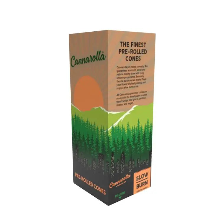 Cannarolla pre-rolled cones packaging with mountain and forest design.