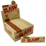 Raw® Organic Hemp King Size Slim Rolling Papers displayed in box, featuring natural brown packaging and branding.