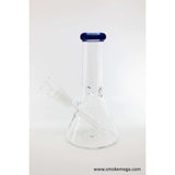 8" Glass Mini Beaker Ice Bong with blue accent and compact design for dry herbs or concentrates.