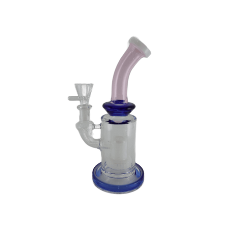 SK - 398 8" shower head bent dab rig with honeycomb perc and bent neck design for optimal dabbing experience.