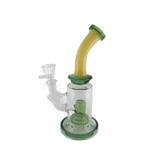 SK - 398 8" shower head bent dab rig with honeycomb perc, featuring a bent neck design to prevent splashback.