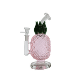 8-inch Juicy Glass Pineapple Bong Dab Rig with textured pink pineapple design and green leaves.