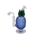 8" juicy glass pineapple bong dab rig with textured design and colored glass leaves.