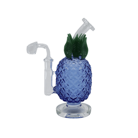 8" juicy glass pineapple bong dab rig with textured design and colored glass leaves.