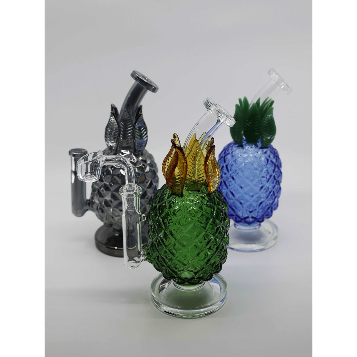 8" Juicy Glass Pineapple Bong Dab Rig with textured design and colored glass leaves.