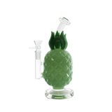 8-inch juicy glass pineapple bong dab rig with textured design and green glass leaves.