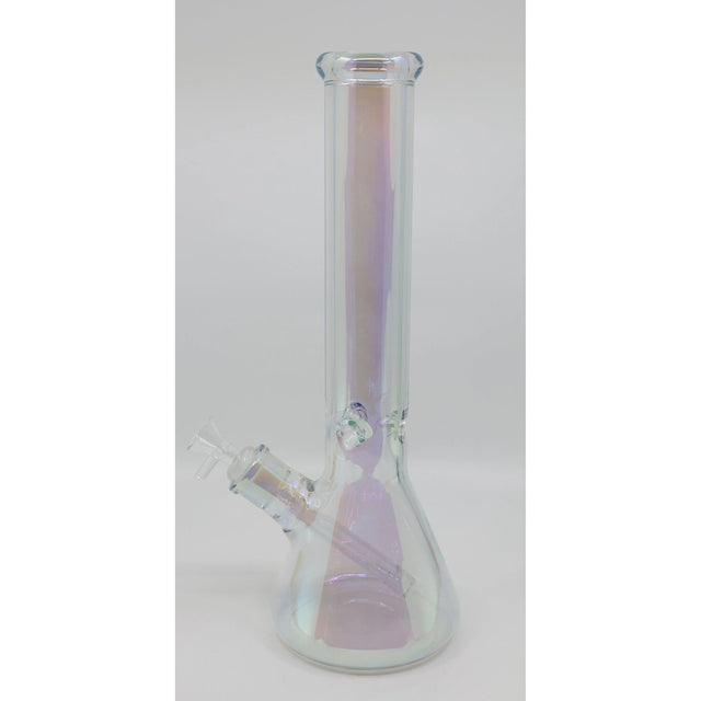 14" heavy thick iridescent glass beaker bong with kaleidoscope eyes design.