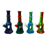 Drop-resistant beaker style silicone water smoking pipes in various colors.