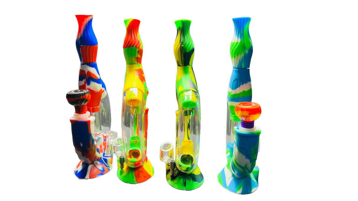 SK - 772 Ooze Echo 4-in-1 Silicone Glass Water Pipe - SmokeMEGA