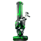 SKULL TUBE SILICONE RIG with skull design, made from heat-resistant silicone, featuring a clear glass bowl.