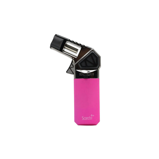 Pink Scorch Torch 45° Degree Torch Lighter with single jet flame and safety lock.