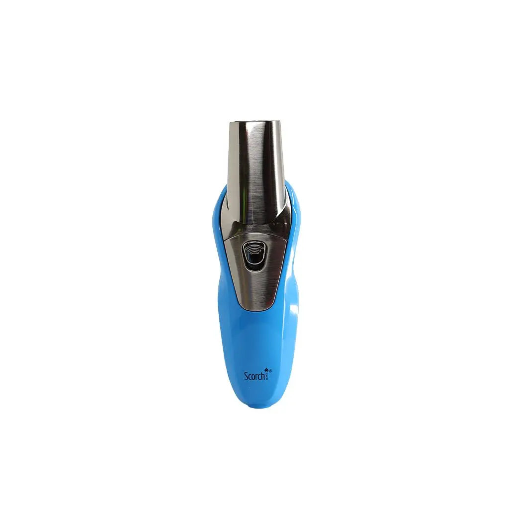 Scorch Torch 5.5" blue Venus Bright Finish Push Button Torch with ergonomic design.