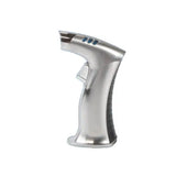 Scorch Torch Lighter with single flame design, silver ergonomic handle, and precision igniting feature.