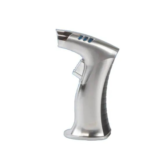 Scorch Torch Lighter with single flame design, silver ergonomic handle, and precision igniting feature.