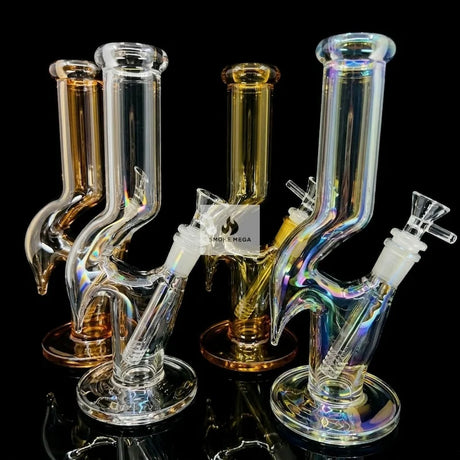 10-Inch Electroplated Zig Zag Glass Bong on a black background